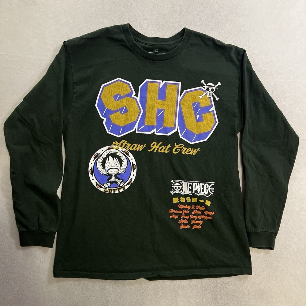 One Piece Shirt Men's Size Large Green Hat Long Sleeve Ripple Junction Anime